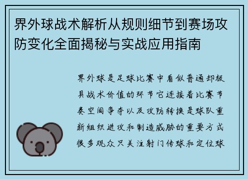 界外球战术解析从规则细节到赛场攻防变化全面揭秘与实战应用指南